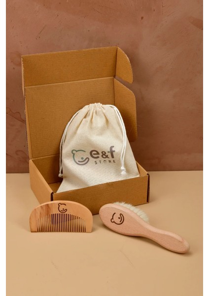 Doğal Keçi Kılı Bebek Saç Fırçası, Bebek Konak Tarağı, 2'li Set