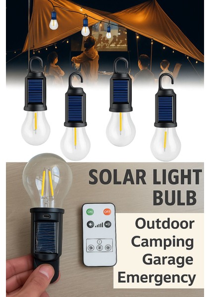 Taşınabilir Solar USB Şarjlı LED Ampül Outdoor Kamp Bahçe Lambası Askılı Kırılmaz LED Işık Kumandalı