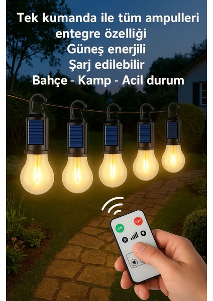 Taşınabilir Solar USB Şarjlı LED Ampül Outdoor Kamp Bahçe Lambası Askılı Kırılmaz LED Işık Kumandalı