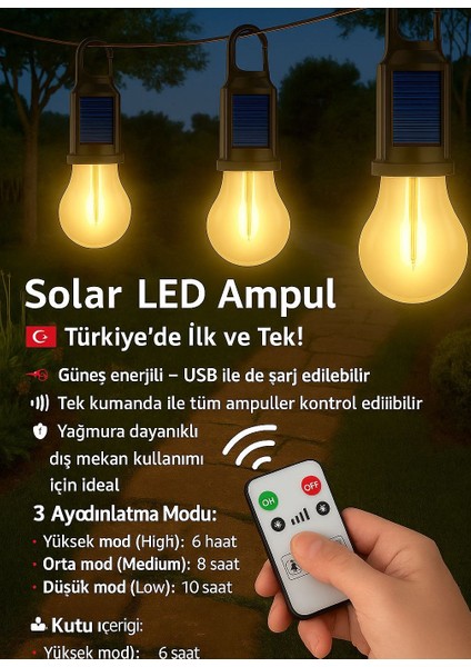Taşınabilir Solar USB Şarjlı LED Ampül Outdoor Kamp Bahçe Lambası Askılı Kırılmaz LED Işık Kumandalı