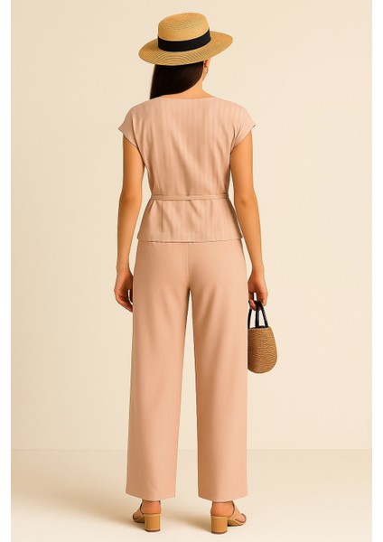 Bentley Ithal Keten Çizgi Kombin Boncuk Işlemeli Ikili Pantolon Takım indirimleri