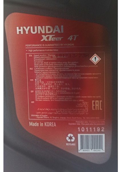 Hyundai Xteer 4t Sae 10W-40 Sentetik Motosiklet Yağı 800ML fırsatları