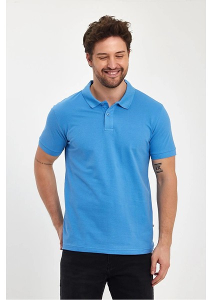 Erkek Compact Penye Pola Yaka Tişört