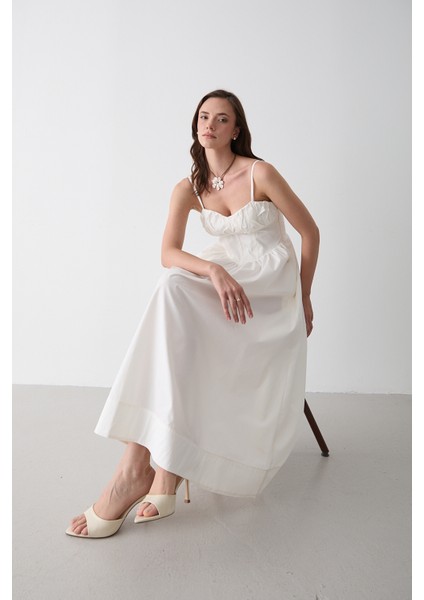 Beyaz Bel Detaylı Poplin Elbise fiyatları