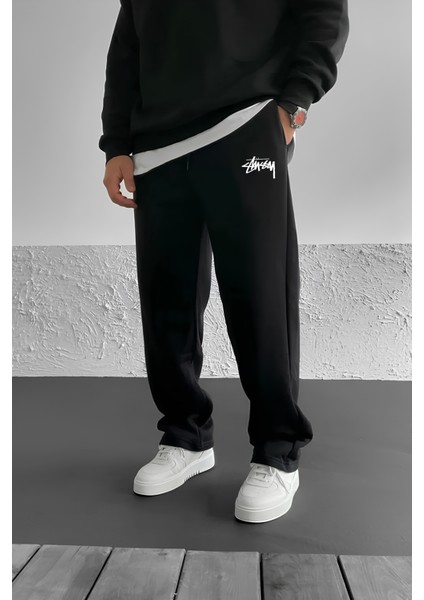 Stüssy Baskılı Baggy Siyah Yazlık 3 Iplik Bol Kesim Düz Paça Mevsimlik Eşofman Altı RF0510