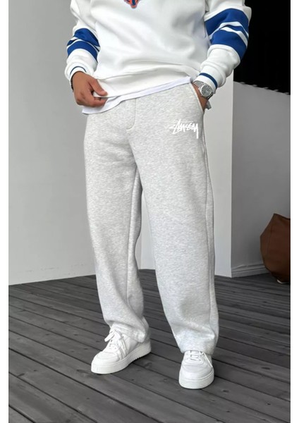 Stüssy Baskılı Baggy Gri Yazlık 3 Iplik Bol Kesim Düz Paça Mevsimlik Eşofman Altı RF0510 fiyatları