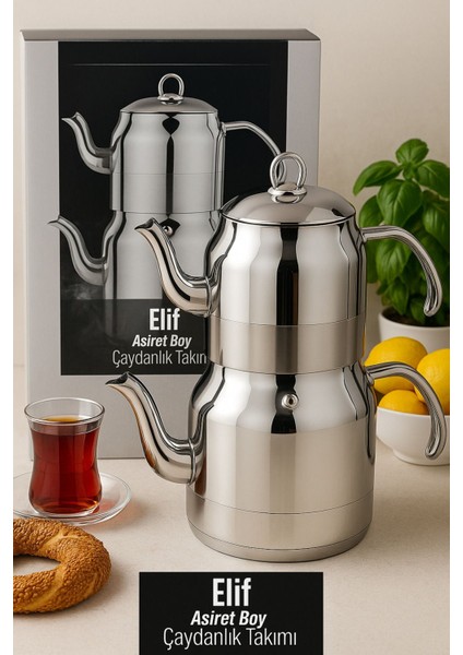 Şahane Aşiret Mega Boy Çelik Çaydanlık Takımı – Alt 4 Litre, Üst 2 Litre