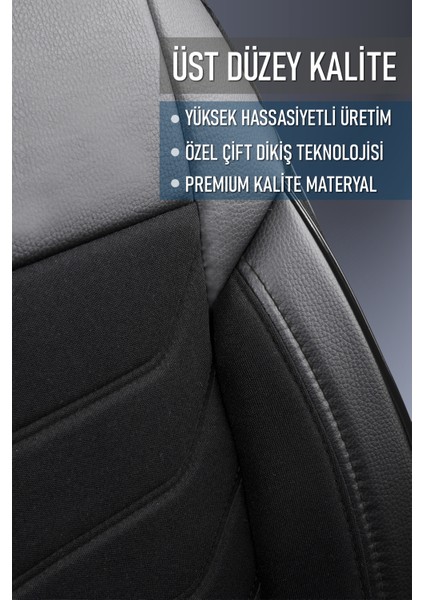 Fiat Egea Cross ile Uyumlu Lüx Deri Detaylı Oto Koltuk Kılıfı Ön Arka Takım Carbon Siyah