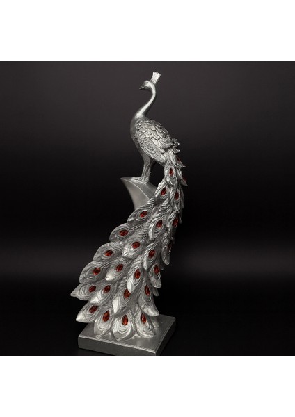 Gümüş Kristal Kuyruklu Tavuskuşu Dekor Heykel 50 cm modelleri
