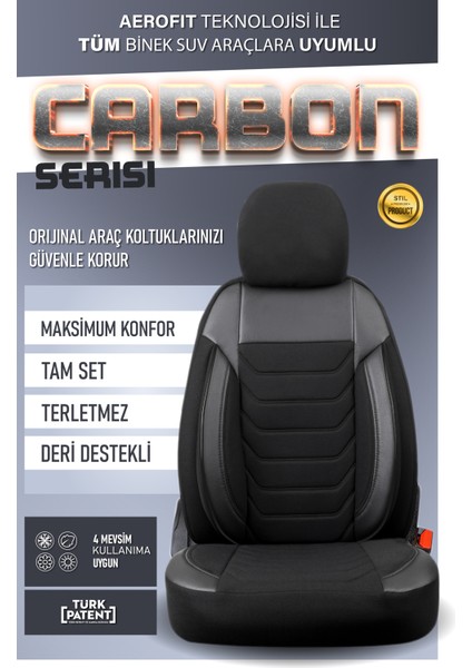 peugeot 406 ile Uyumlu Lüx Deri Detaylı Oto Koltuk Kılıfı Ön Arka Takım Carbon Siyah fiyatları