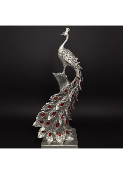Gümüş Kristal Kuyruklu Tavuskuşu Dekor Heykel 50 cm indirimleri