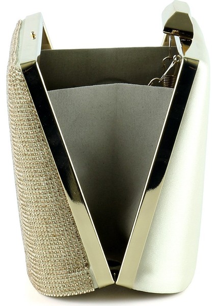 Altın Saten Kristal Taşlı Metal Saplı Zincir Askılı Abiye Çanta