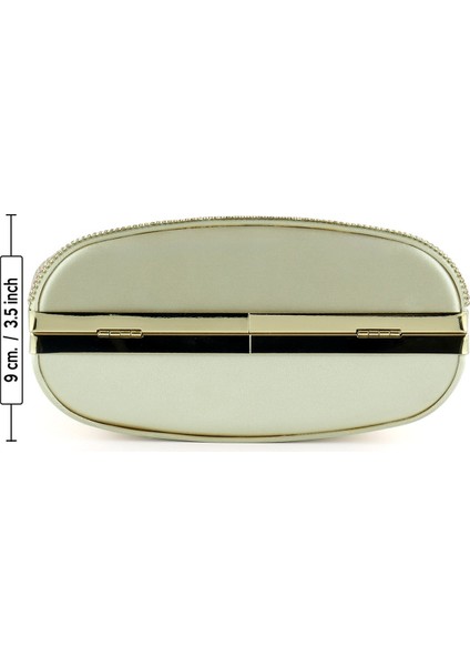 Altın Saten Kristal Taşlı Metal Saplı Zincir Askılı Abiye Çanta