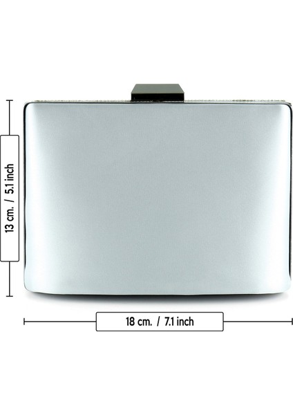 Gümüş Saten Kristal Taşlı Metal Saplı Zincir Askılı Abiye Çanta