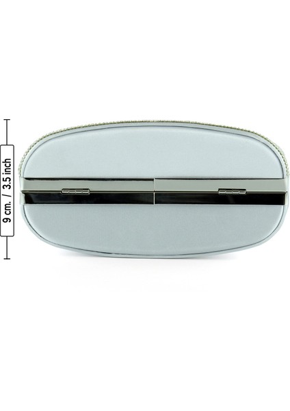 Gümüş Saten Kristal Taşlı Metal Saplı Zincir Askılı Abiye Çanta