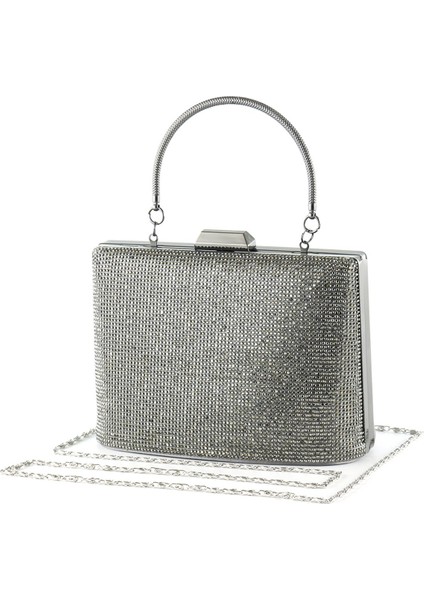 Antrasit Saten Kristal Taşlı Metal Saplı Zincir Askılı Abiye Çanta fiyatları