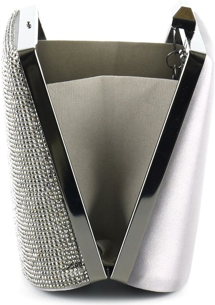 Antrasit Saten Kristal Taşlı Metal Saplı Zincir Askılı Abiye Çanta