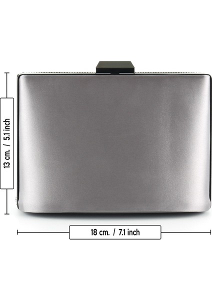 Antrasit Saten Kristal Taşlı Metal Saplı Zincir Askılı Abiye Çanta