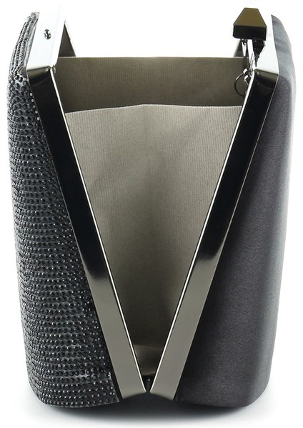 Siyah Saten Kristal Taşlı Metal Saplı Zincir Askılı Abiye Çanta