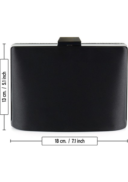 Siyah Saten Kristal Taşlı Metal Saplı Zincir Askılı Abiye Çanta