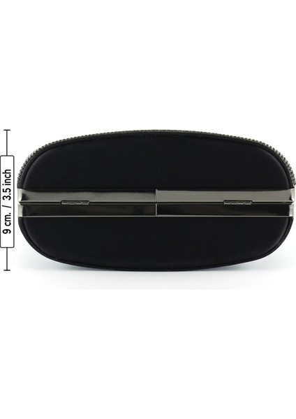 Siyah Saten Kristal Taşlı Metal Saplı Zincir Askılı Abiye Çanta