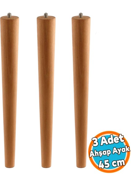 Boyalı Sehpa ve Masa Için Bohem Tarz Ahşap Mobilya Ayağı Aksesuar Ayakları Silindir 45 cm 3 Adet