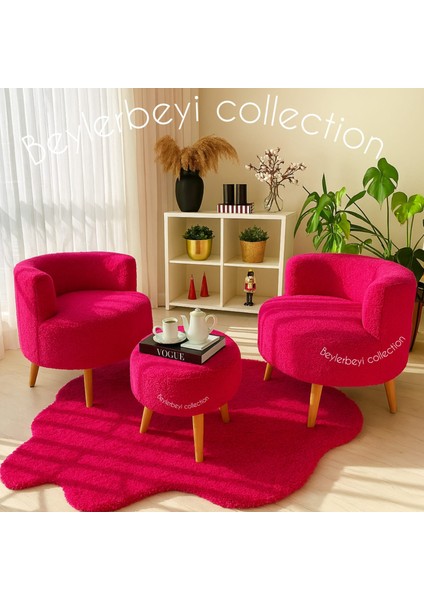 Çay Seti Ikili Koltuk Berjer ve Puf Takımı (Salon, Balkon, Ofis) 3 Lü Takım