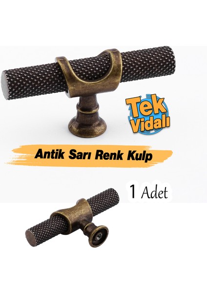 Tek Vidalı Tırtıklı Antik Sarı Düğme Metal Kulp Çekmece Mobilya Mutfak Dolabı Dolap Kulbu Kulplar
