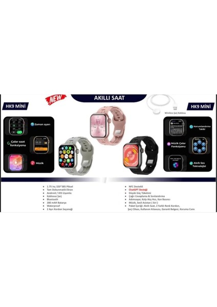 Shoamı Hk9 Mini Akıllı Saat – Dikdörtgen Kasa, Tansiyon ve Kalp Ritmi Ölçer, Bluetooth Arama, Spor ve Uyku Takibi, Uzaktan Kamera Kontrolü fiyatları