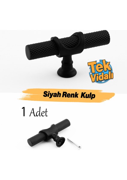 Tek Vidalı Tırtıklı Mat Siyah Düğme Metal Kulp Çekmece Mobilya Mutfak Dolabı Dolap Kulbu Kulplar