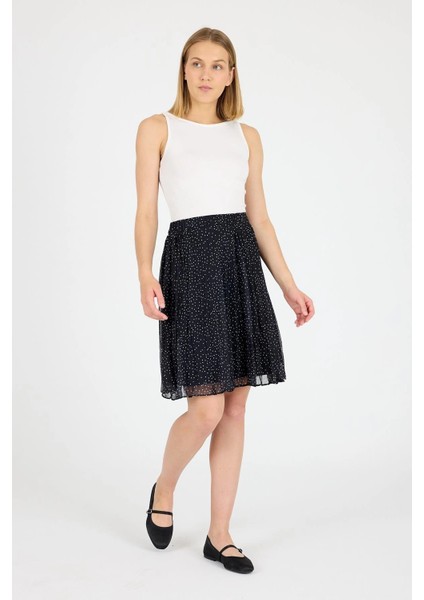 2201/53 Siyah Puantiyeli Astarlı Şifon Mini Boy Dokuma Etek