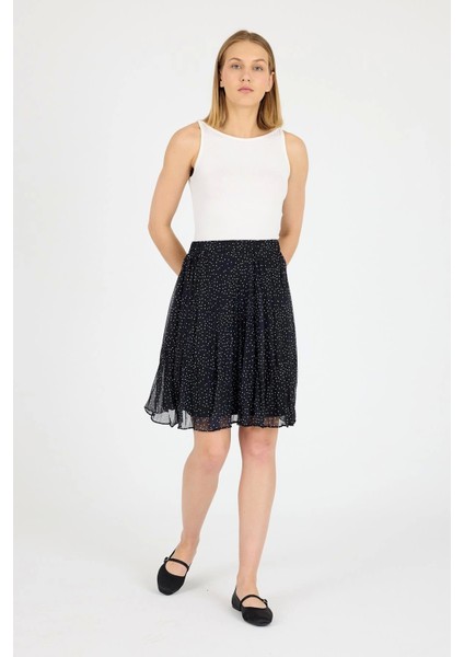 2201/53 Siyah Puantiyeli Astarlı Şifon Mini Boy Dokuma Etek fırsatları