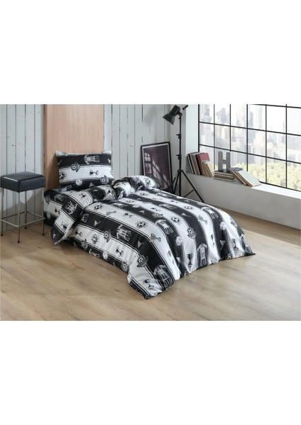 Tek Kişilik Beşiktaşlı Taraftar Nevresim Takımı & 1 Adet Yastık Kılıfı & Lastikli Çarşaf