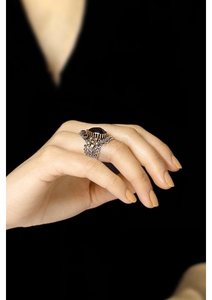 Safir Taşlı Telkari Işlemeli Gümüş Yüzük 2479