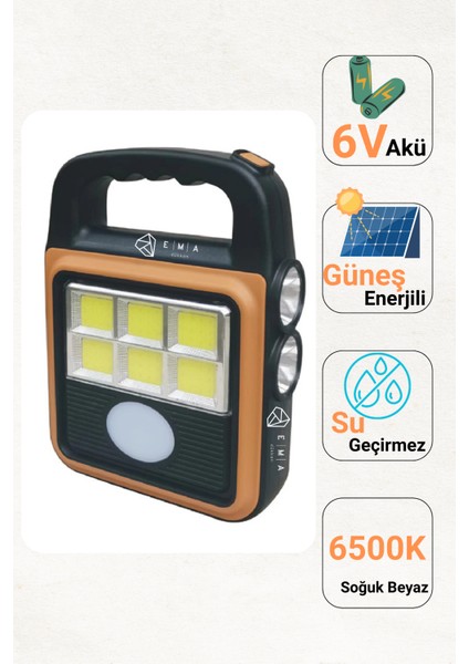 20W Solar Fener – 6500K, 320 Lümen, IP65, USB Şarjlı, Güneş Enerjili modelleri