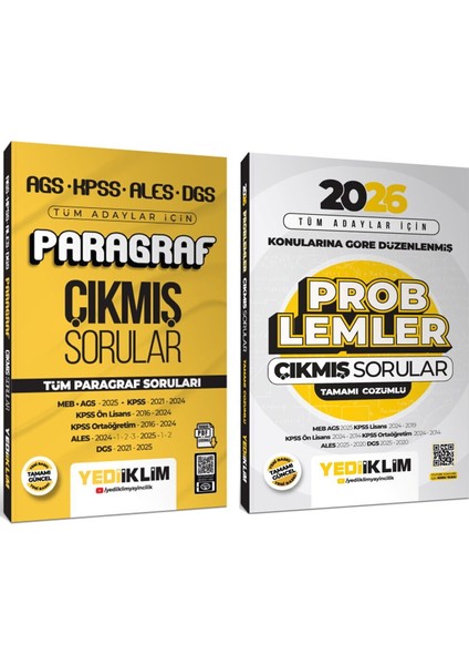 Yediiklim 2026 Ags Kpss Ales Dgs Tüm Adaylar Için Paragraf ve Problemler Çıkmış Sorular Seti 2 Kitap