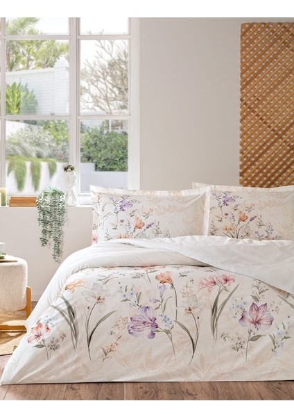 Fıtted Ranforce Çift Kişilik Nevresim Takımı White Lıly Lila