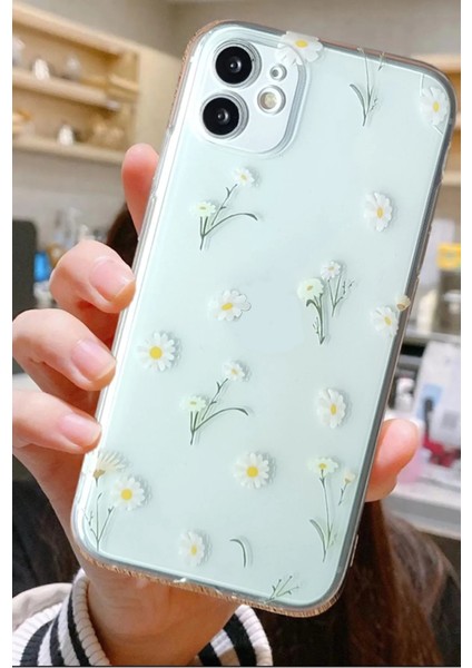 İphone 11 Uyumlu Minik Papatyalar Desenli Şeffaf Silikon Kılıf modelleri