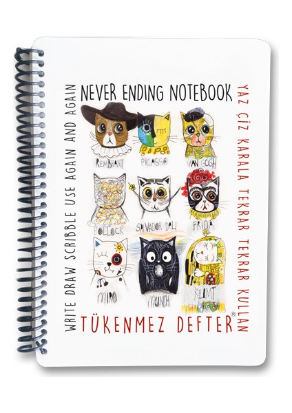 Tükenmez Not Defteri - 2 (Ressam Kediler) - 15X21 cm
