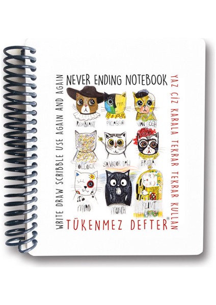 Tükenmez Not Defteri - 4 (Ressam Kediler) - 13X16 cm