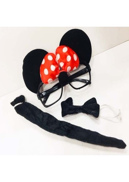 Minnie Mouse Gözlüğü Papyonu Kuyruğu Seti