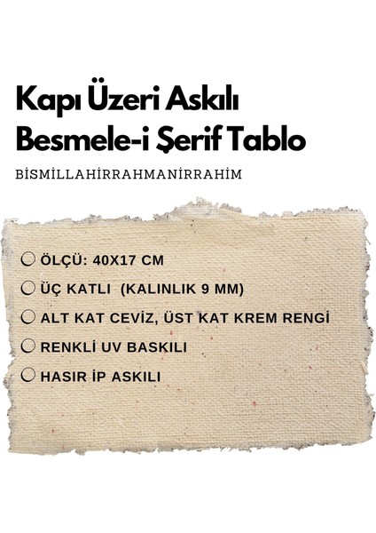 Kapı Üzeri Askılı Besmele-I Şerif Tablo fiyatları