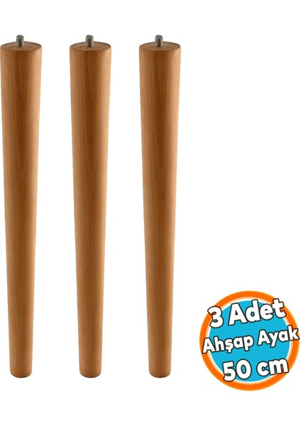 3 Adet Boyalı Ahşap Silindir Sehpa ve Masa Ayağı Ayakları Aksesuarları Modern Tasarım 50 cm