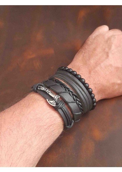 5'li Erkek Bileklik Balta Tasarım Hakiki Deri Bileklik modelleri