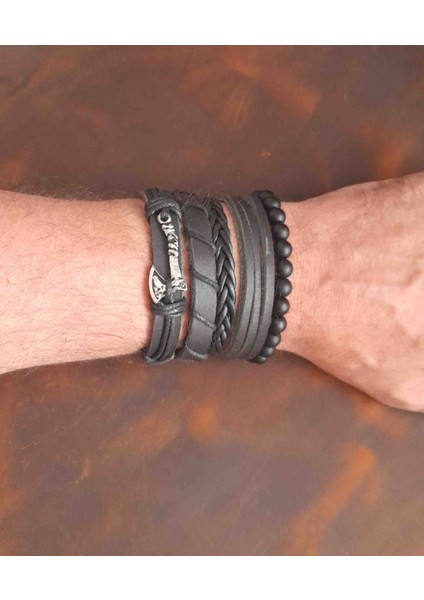 5'li Erkek Bileklik Balta Tasarım Hakiki Deri Bileklik fırsatları