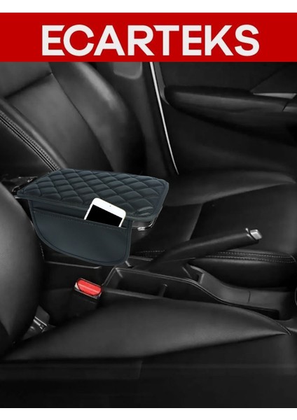 Siyah Zemin Siyah Iplik Kapitone Deri Oto Kolçak Kılıfı – Universal Kol Dayama Koruyucu