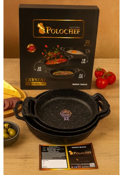 Polochef Crystal Granit Döküm 3’lü Sahan Seti –18/20/22 Cm, Fırına Girebilir, Yapışmaz,5 Yıl Garanti
