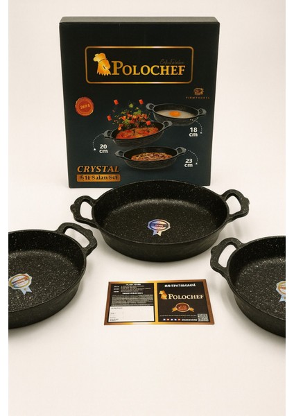 Polochef Crystal Granit Döküm 3’lü Sahan Seti –18/20/22 Cm, Fırına Girebilir, Yapışmaz,5 Yıl Garanti fiyatları