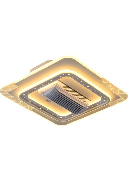 Çeşme Kare 60W LED Avize Metal Kasa / 3 Renk Işık / Kumandalı Fanlı Mod