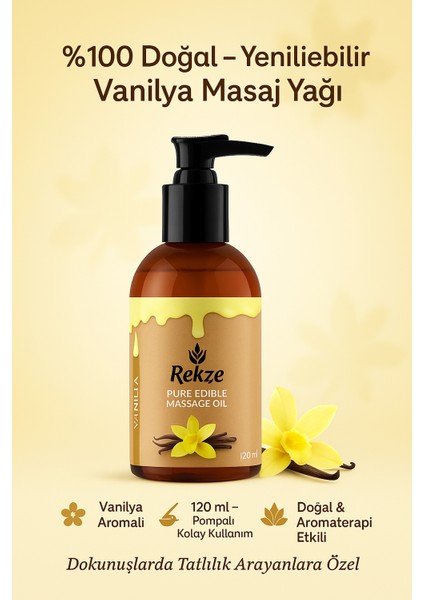 Vanilya Aromalı Masaj Yağı - 2'li Paket - Doğal Rahatlatıcı Formül - 120 ml